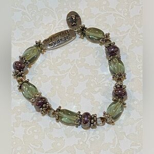 Brighton My mother my angel green gemstone,silver beads stretch bracelet ￼